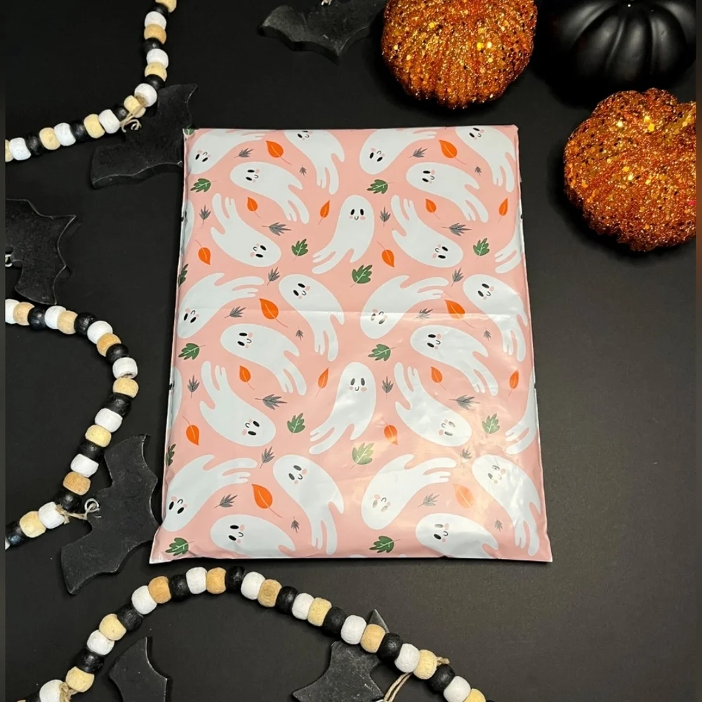 Spooky Ghost Poly mailers - Orange and White 10×13 10pk